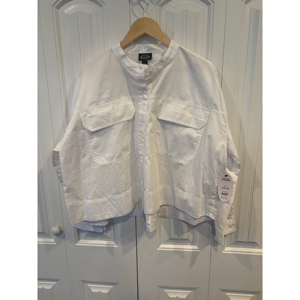 Scoop White Cropped Button‎ Down Shirt Size Large